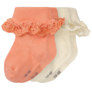 2 Paar Newborn Socken mit Lochspitze CREMEWEISS / APRICOT