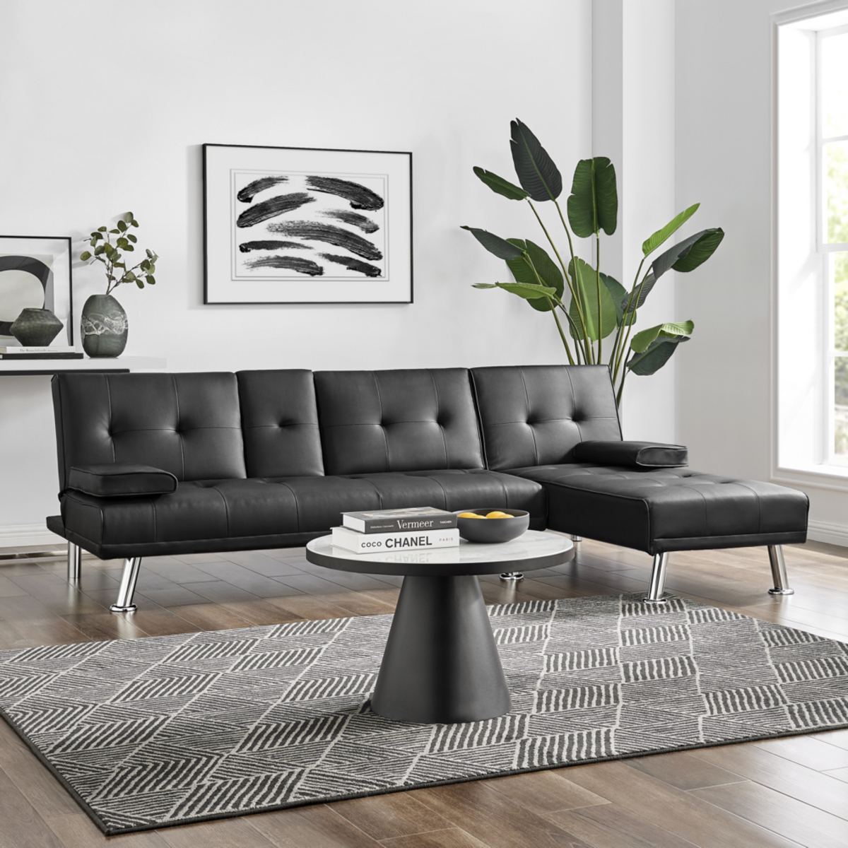 Bild 1 von Happy Home Ecksofa mit Bettfunktion & zusammenklappbaren Getränkehalter schwarz