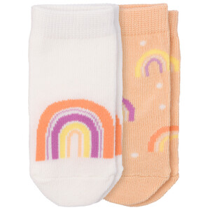 2 Paar Newborn Socken mit Regenbogen WEISS / HELLORANGE