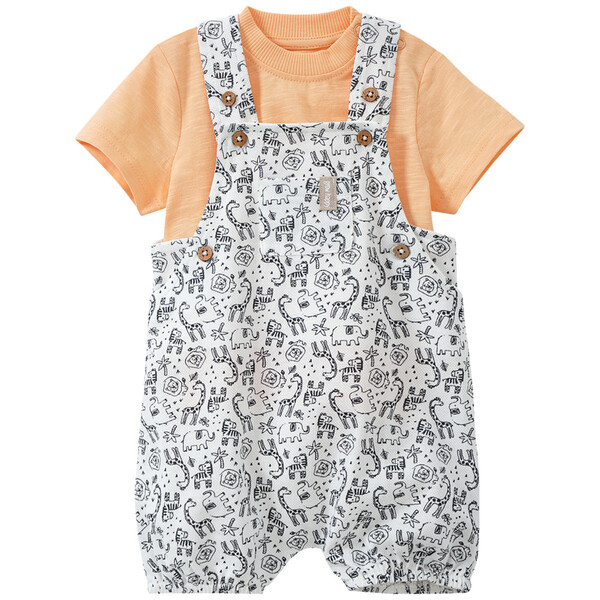 Bild 1 von Newborn T-Shirt und Latzshorts im Set WEISS / HELLORANGE