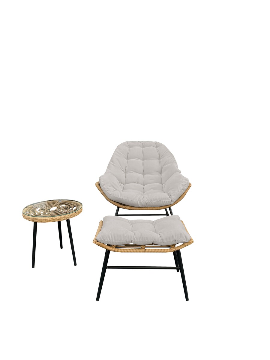 Bild 3 von Happy Home Rattan Balkonset 3 tlg. Sitzgruppe Gartenset mit Sitzkissen HGS57-BEI Beige