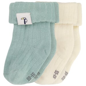 2 Paar Newborn Socken mit Rippstruktur CREME / HELLBLAU