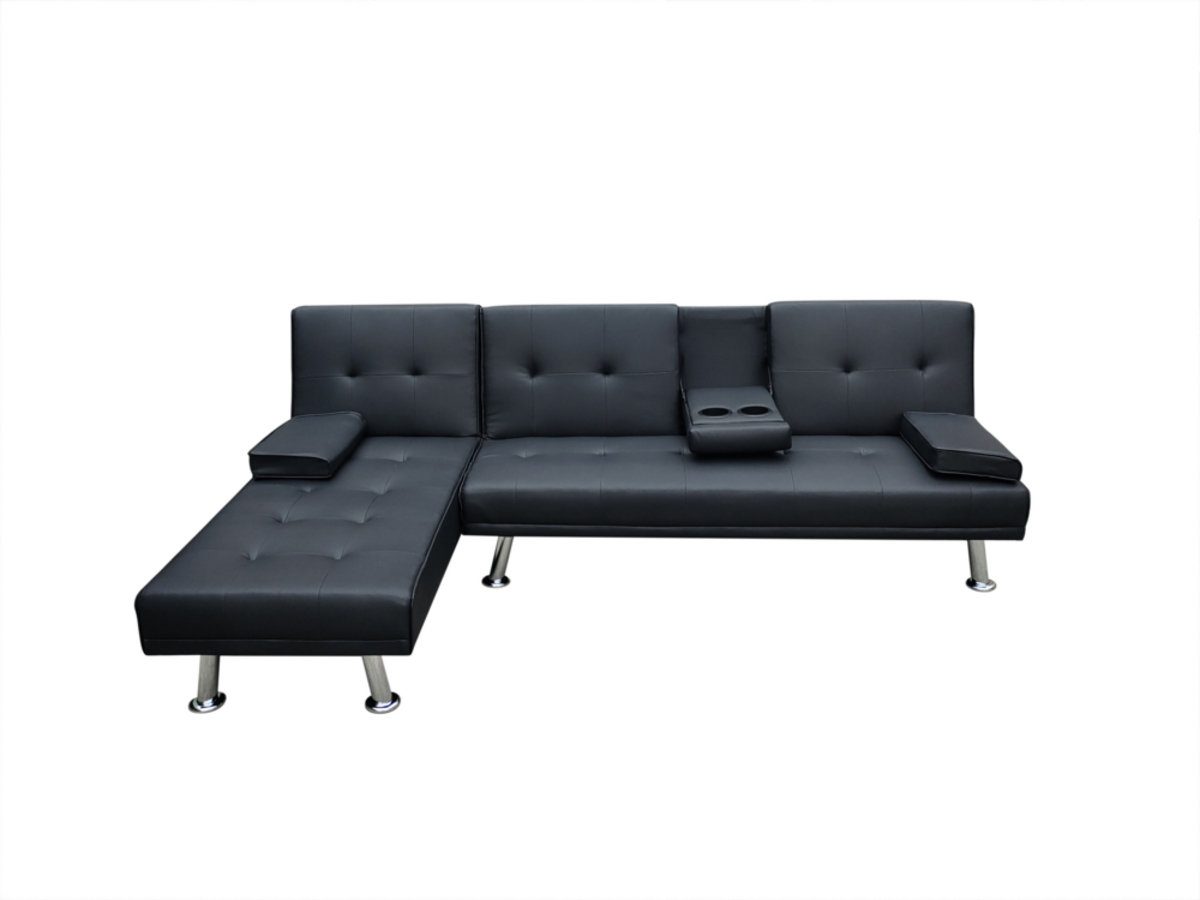 Bild 2 von Happy Home Ecksofa mit Bettfunktion & zusammenklappbaren Getränkehalter schwarz