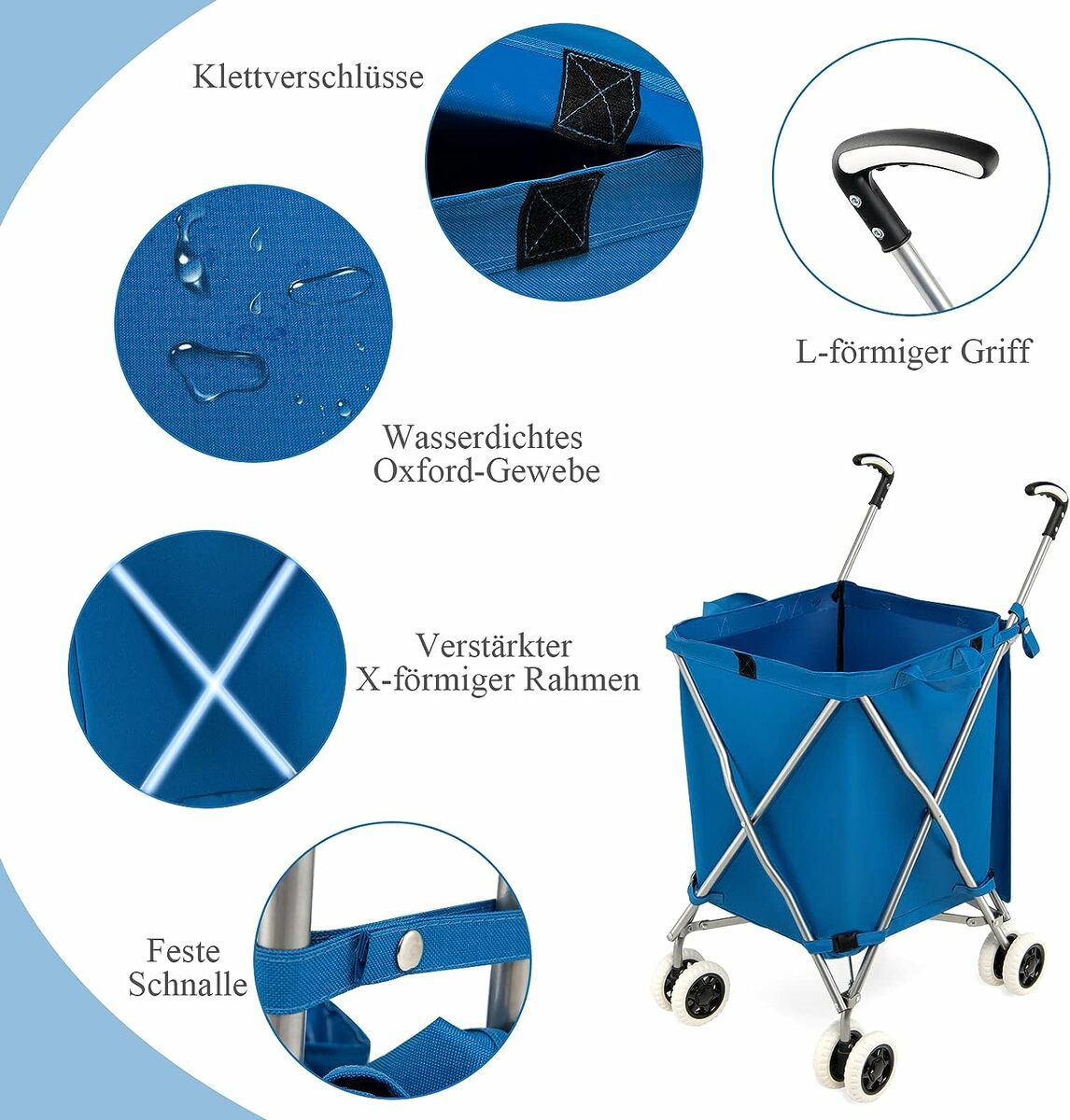 Bild 3 von COSTWAY Faltbarer Einkaufstrolley mit Rädern, Kapazität 90 L/55 kg
