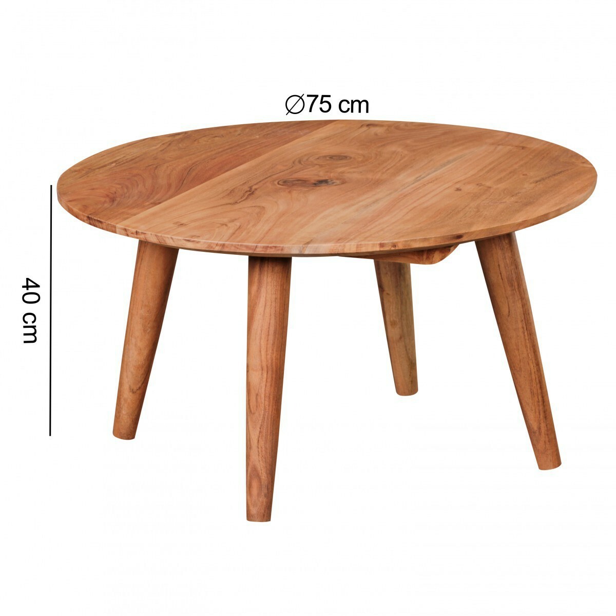 Bild 2 von WOHNLING Couchtisch Massivholz Akazie  Wohnzimmertisch rund Ø75 x 40 cm  Beistelltisch mit 4 Beine