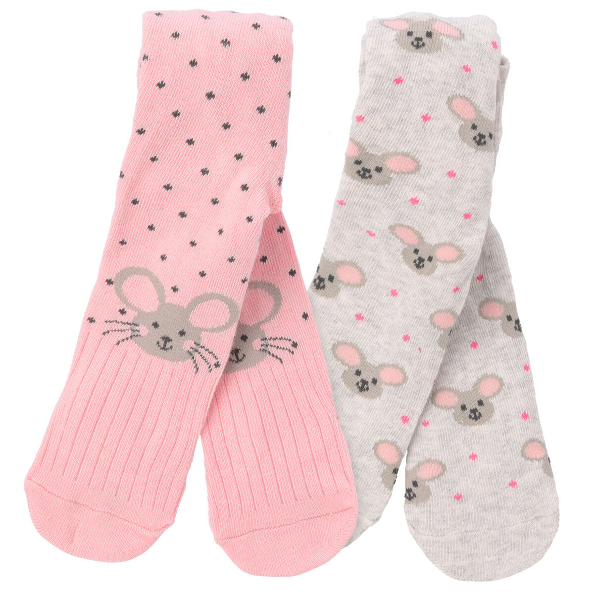 Bild 1 von 2 Baby Strumpfhosen mit Mäuse-Motiven ROSA / HELLGRAU