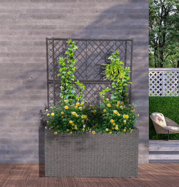 Bild 3 von HC Garten & Freizeit Rattan Hochbeet aus Stahlgeflecht mit drei inneren Plastiktöpfen