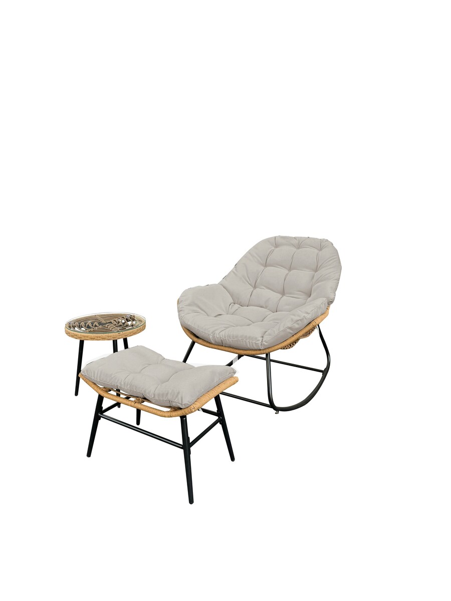 Bild 2 von Happy Home Rattan Balkonset 3 tlg. Sitzgruppe Gartenset mit Sitzkissen HGS57-BEI Beige