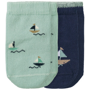 2 Paar Newborn Socken mit Segelschiffen DUNKELBLAU / HELLTÜRKIS