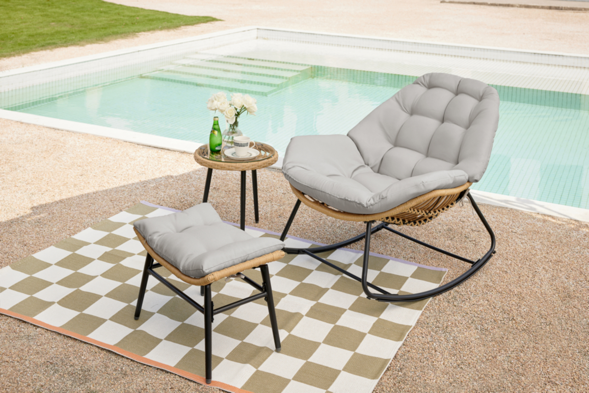 Bild 1 von Happy Home Rattan Balkonset 3 tlg. Sitzgruppe Gartenset mit Sitzkissen HGS57-BEI Beige