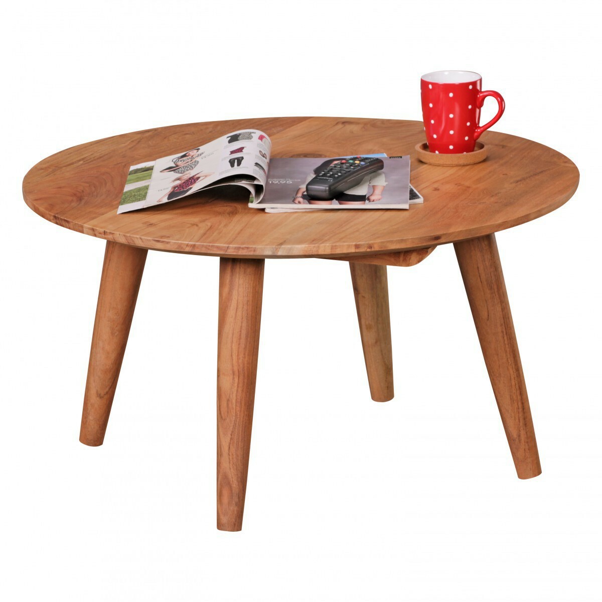 Bild 1 von WOHNLING Couchtisch Massivholz Akazie  Wohnzimmertisch rund Ø75 x 40 cm  Beistelltisch mit 4 Beine