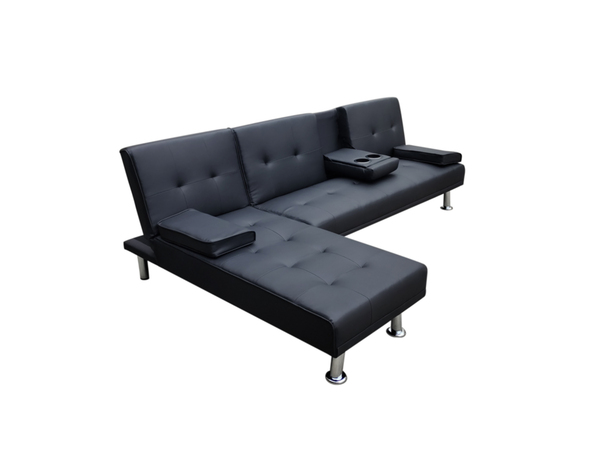 Bild 3 von Happy Home Ecksofa mit Bettfunktion & zusammenklappbaren Getränkehalter schwarz