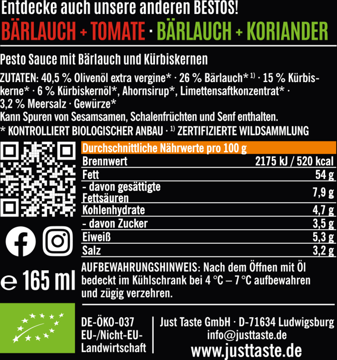 Bild 3 von Just Taste Bio Besto Bärlauch + Kürbiskerne