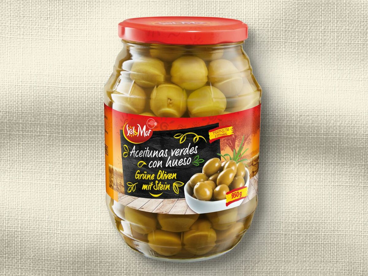 Bild 1 von Sol & Mar Grüne Oliven mit Stein, 
         950 g; Abtropfgewicht: 600 g