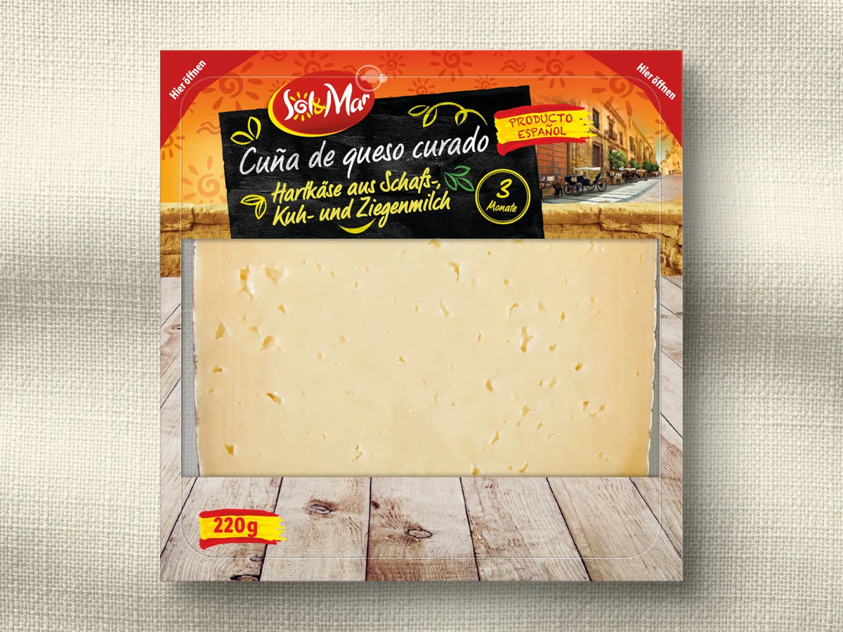 Bild 1 von Sol & Mar Hartkäse aus Schafs-, Kuh- und Ziegenmilch, 
         220 g