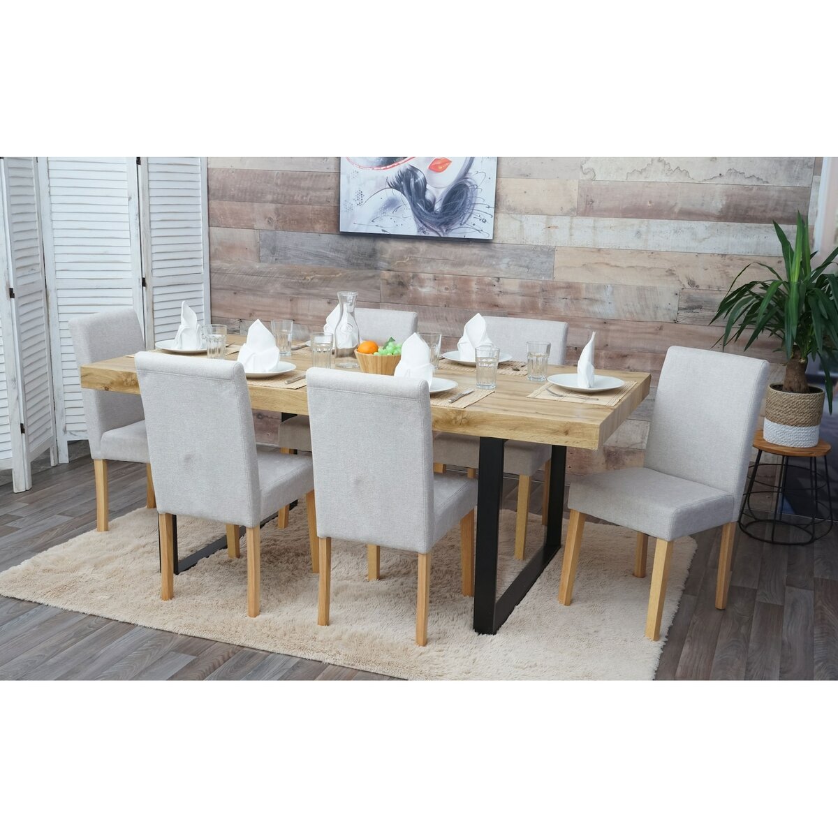 Bild 1 von 6er-Set Esszimmerstuhl Stuhl Küchenstuhl Littau ~ Textil, creme-beige, helle Beine