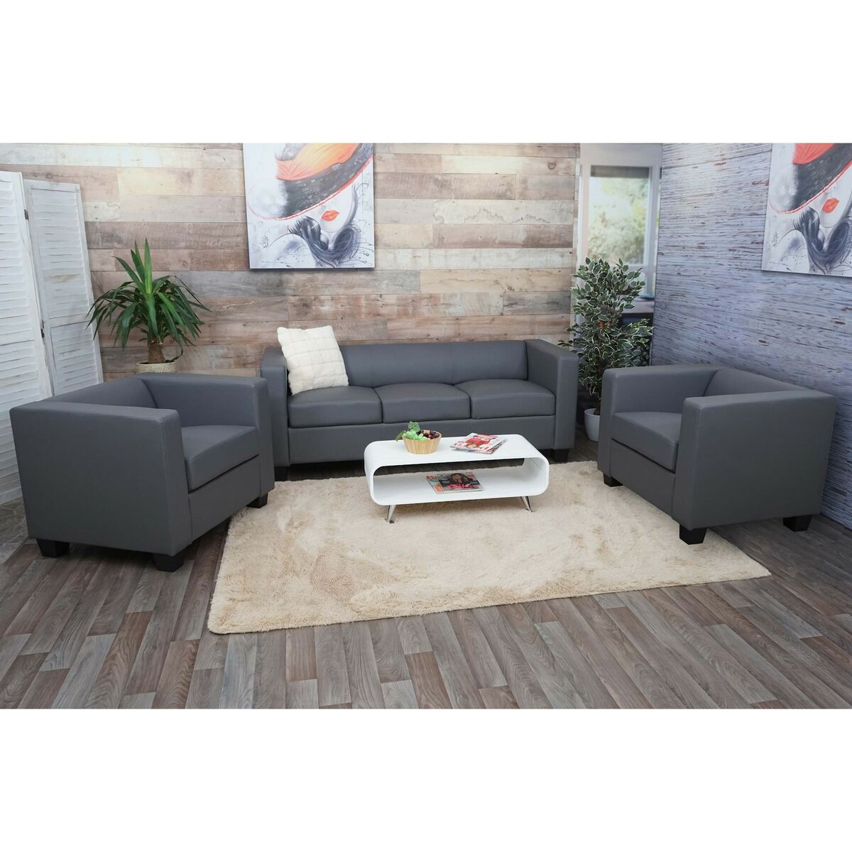 Bild 1 von 3-1-1 Couchgarnitur Lille ~ Kunstleder, dunkelgrau