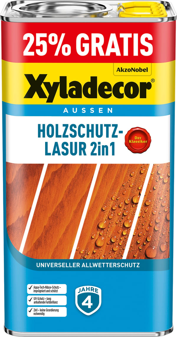 Bild 1 von Xyladecor Holzschutzlasur 2in1 4+1L gratis eiche hell Aktionsgebinde 25% Gratis!