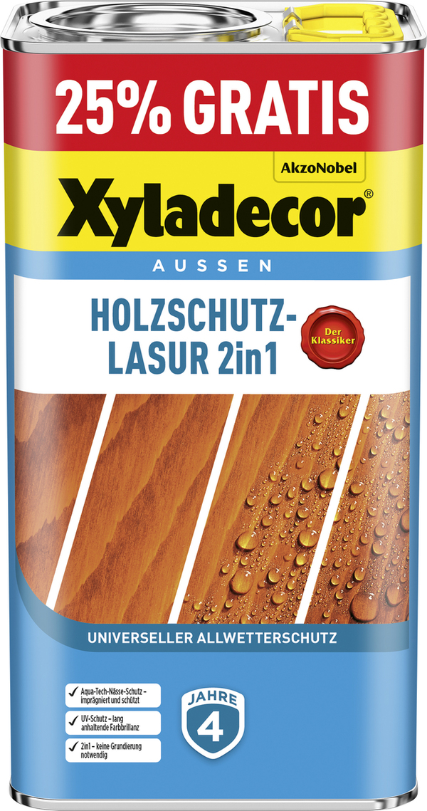 Bild 1 von Xyladecor Holzschutzlasur 2in1 4+1L gratis nussbaum Aktionsgebinde 25% Gratis!