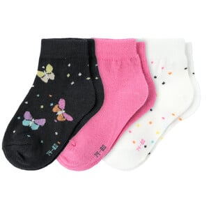 3 Paar Baby Socken in verschiedenen Dessins DUNKELGRAU / WEISS / PINK