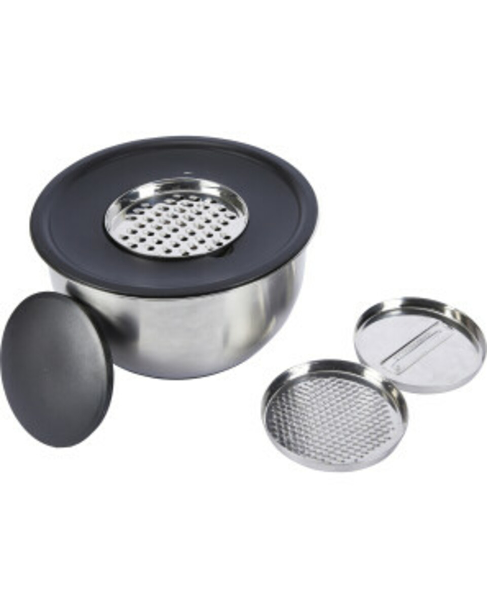 Bild 1 von Rührschüssel aus Edelstahl, mit Reibeaufsätzen, silber