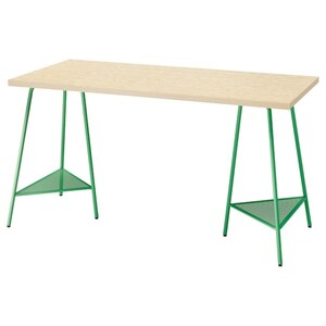 MITTCIRKEL / TILLSLAG  Schreibtisch, glänzende Kiefernachbildung/grün 140x60 cm