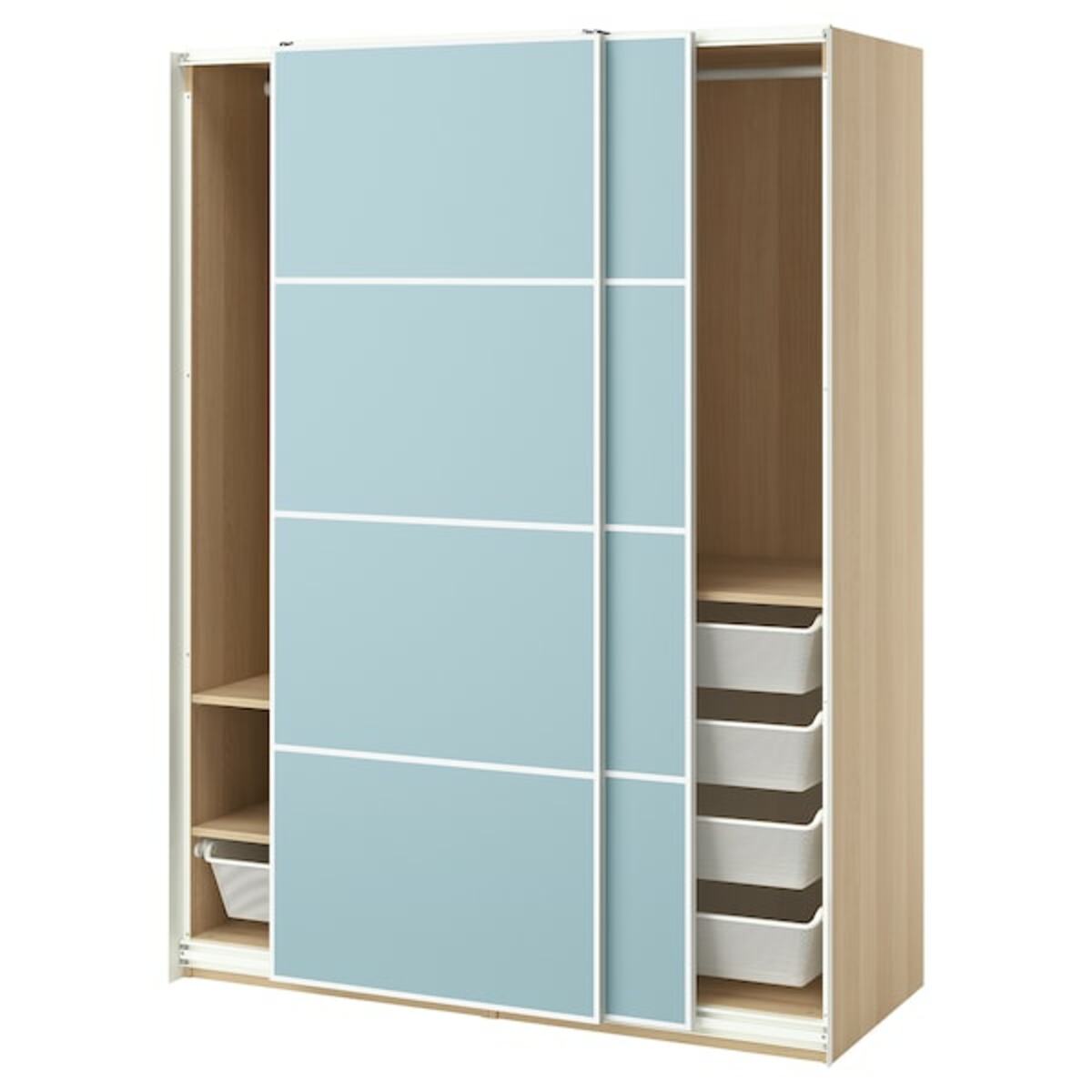 Bild 1 von PAX / MEHAMN  Kleiderschrank mit Schiebetüren, Eicheneff wlas/doppelseitig hellblau 150x66x201 cm