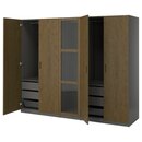 Bild 1 von PAX / TONSTAD  Schrankkombination, dunkelgrau braun/gebeiztes Eichenfurnier Glas 250x60x201 cm