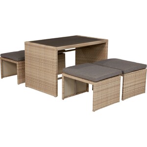 Lounge-Set mit Esstisch Penticton 4-teilig aus Polyrattan Grau