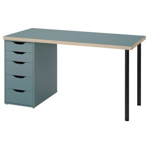 LAGKAPTEN / ALEX  Schreibtisch, grautürkis/schwarz 140x60 cm