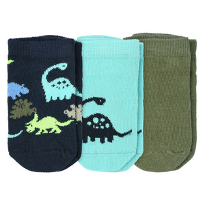 3 Paar Baby Sneaker-Socken mit Dino-Motiven TÜRKIS / DUNKELGRÜN / DUNKELBLAU