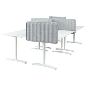 BEKANT  Schreibtisch mit Abschirmung, weiß/grau 320x160 48 cm