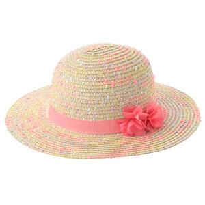 Mädchen Hut mit Blüten-Applikation BEIGE / ROSA