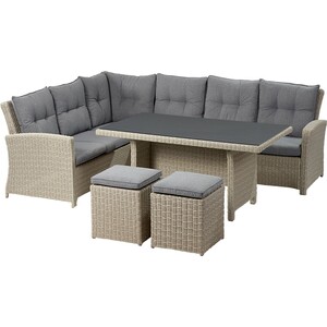 Lounge-Set mit Esstisch Vermont 5-teilig Polyrattan Links Cloud Fossil