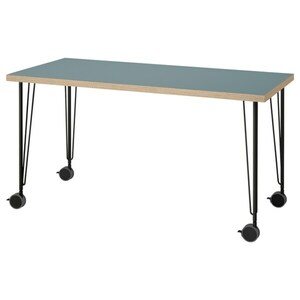 LAGKAPTEN / KRILLE  Schreibtisch, grautürkis/schwarz 140x60 cm