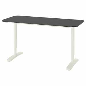 BEKANT  Schreibtisch, schwarz gebeiztes Eschenfurnier/weiß 140x60 cm