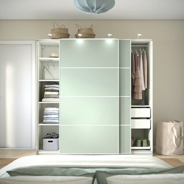 Bild 2 von PAX / MEHAMN  Kleiderschrank mit Schiebetüren, weiß/doppelseitig hellgrün 200x66x201 cm