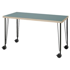 LAGKAPTEN / KRILLE  Schreibtisch, grautürkis/schwarz 120x60 cm