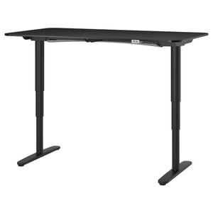 BEKANT  Schreibtisch sitz/steh, schwarz gebeiztes Eschenfurnier/schwarz 160x80 cm