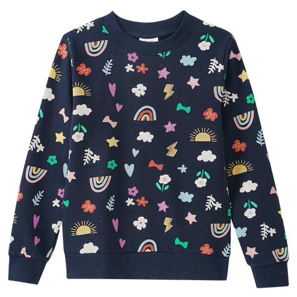 Bild 1 von Mädchen Sweatshirt mit bunten Motiven allover DUNKELBLAU