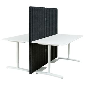 BEKANT  Schreibtisch mit Abschirmung, weiß/dunkelgrau 160x160 150 cm