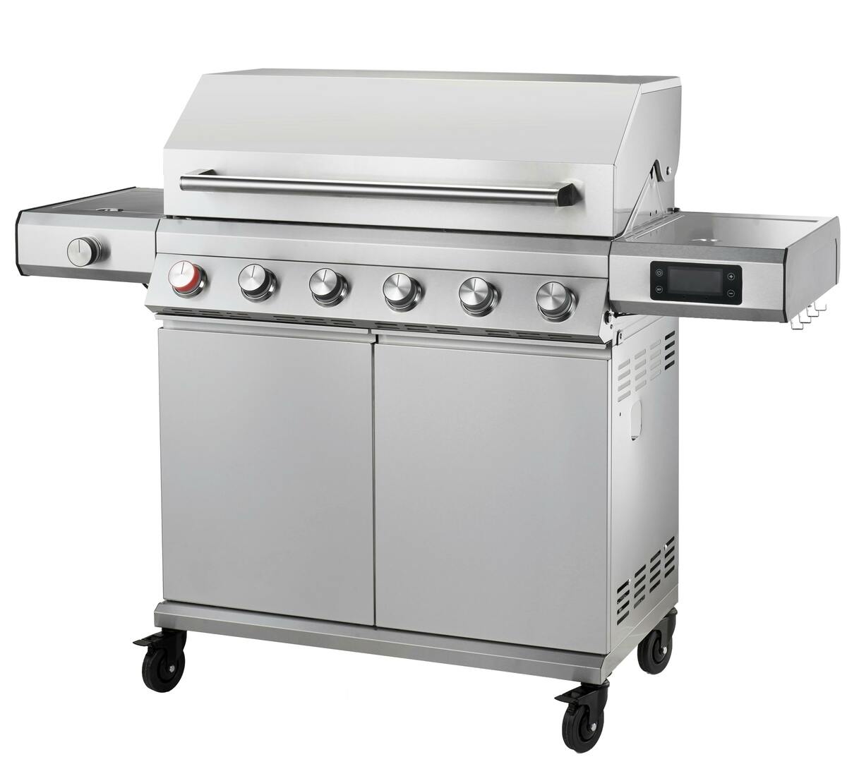 Bild 1 von Tarrington House Gasgrill 6-Brenner, Edelstahl, 157 x 60 x 118 cm, Seitenbrenner, Piezo-Zündung, elektrisches Thermometer, silber