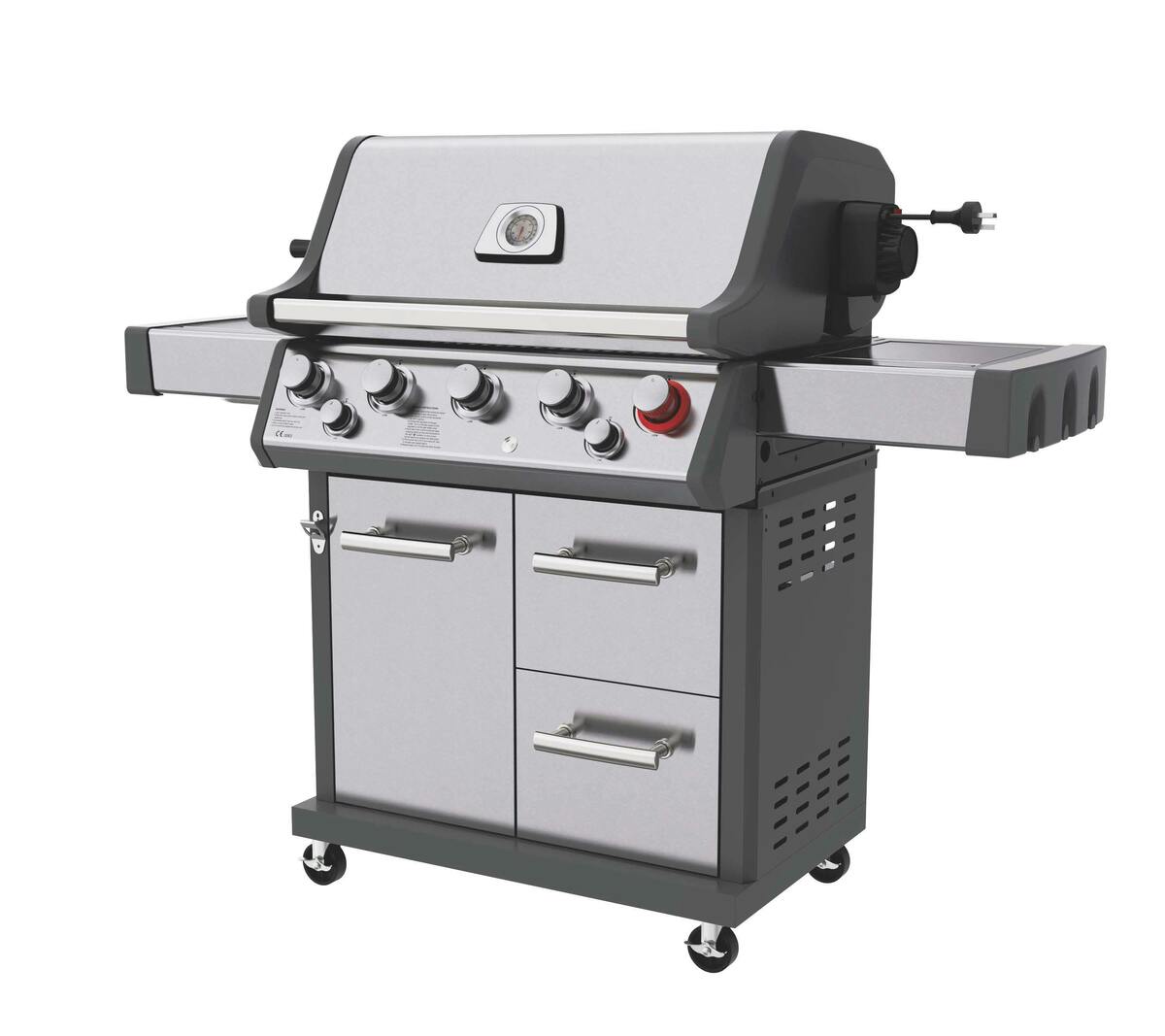 Bild 1 von Tarrington House Gasgrill 5-Brenner, Edelstahl, 155.5 x 62 x 123 cm, 1+1 Brenner, Thermometer, Seitentisch, silber