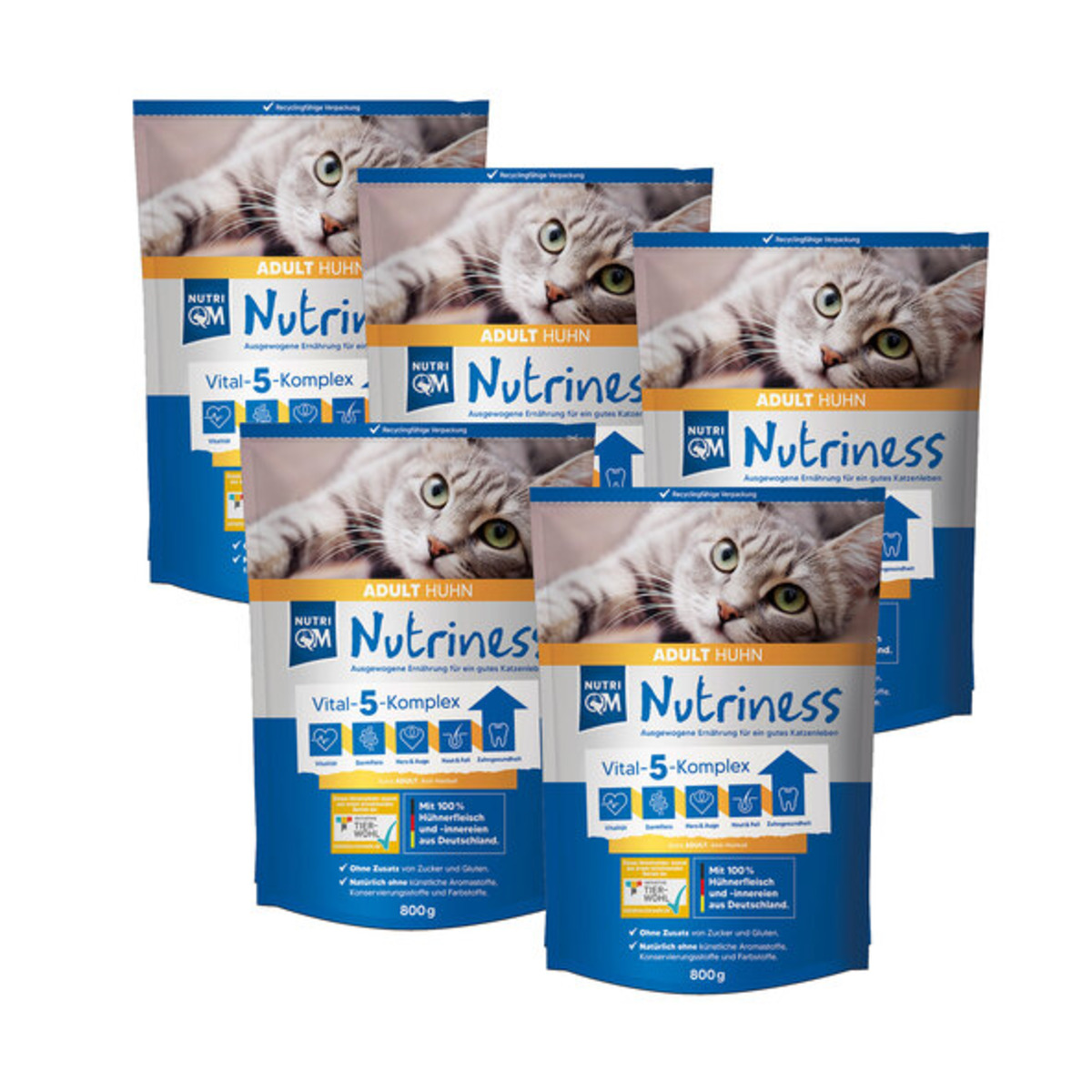Bild 1 von Katzen-Trockenfutter KA Nutriness, Adult Huhn, 5 x 800 g