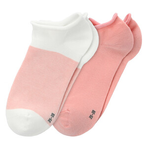 2 Paar Damen Sneaker-Socken mit Rollbündchen ROSA / WEISS