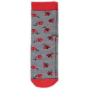 1 Paar Damen Socken mit Marienkäfer-Motiven DUNKELBLAU / ROT / WEISS