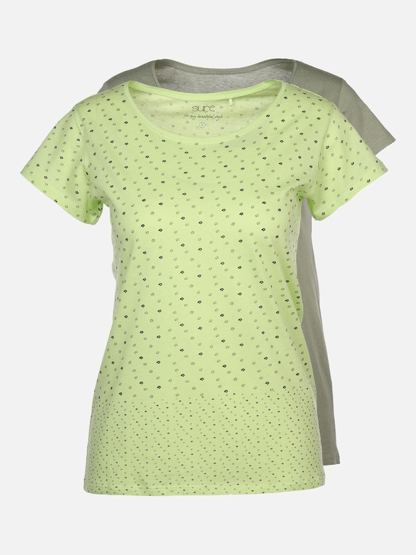 Bild 1 von Damen T-Shirt im 2er Pack mit Print und unifarben
                 
                                                        Grün