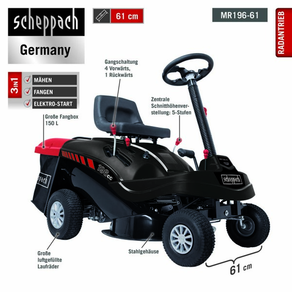 Bild 3 von Scheppach Aufsitzrasenmäher MR196-61