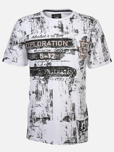 Herren T-Shirt mit Alloverprint und Stickerei
                 
                                                        Weiß