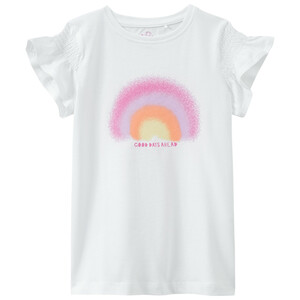 Mädchen T-Shirt mit Glitzer-Print WEISS